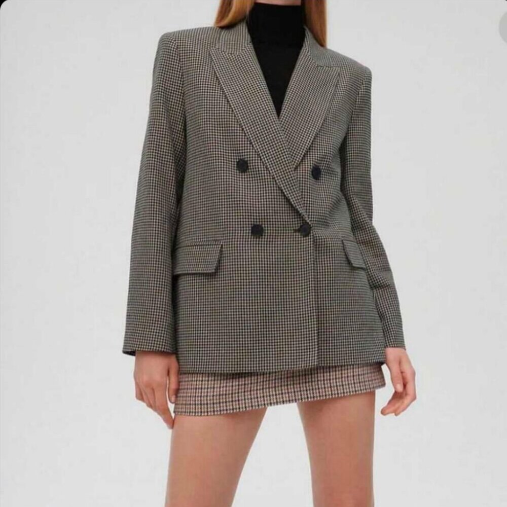Zara Double Oversized Breasted Checkered Blazer XS